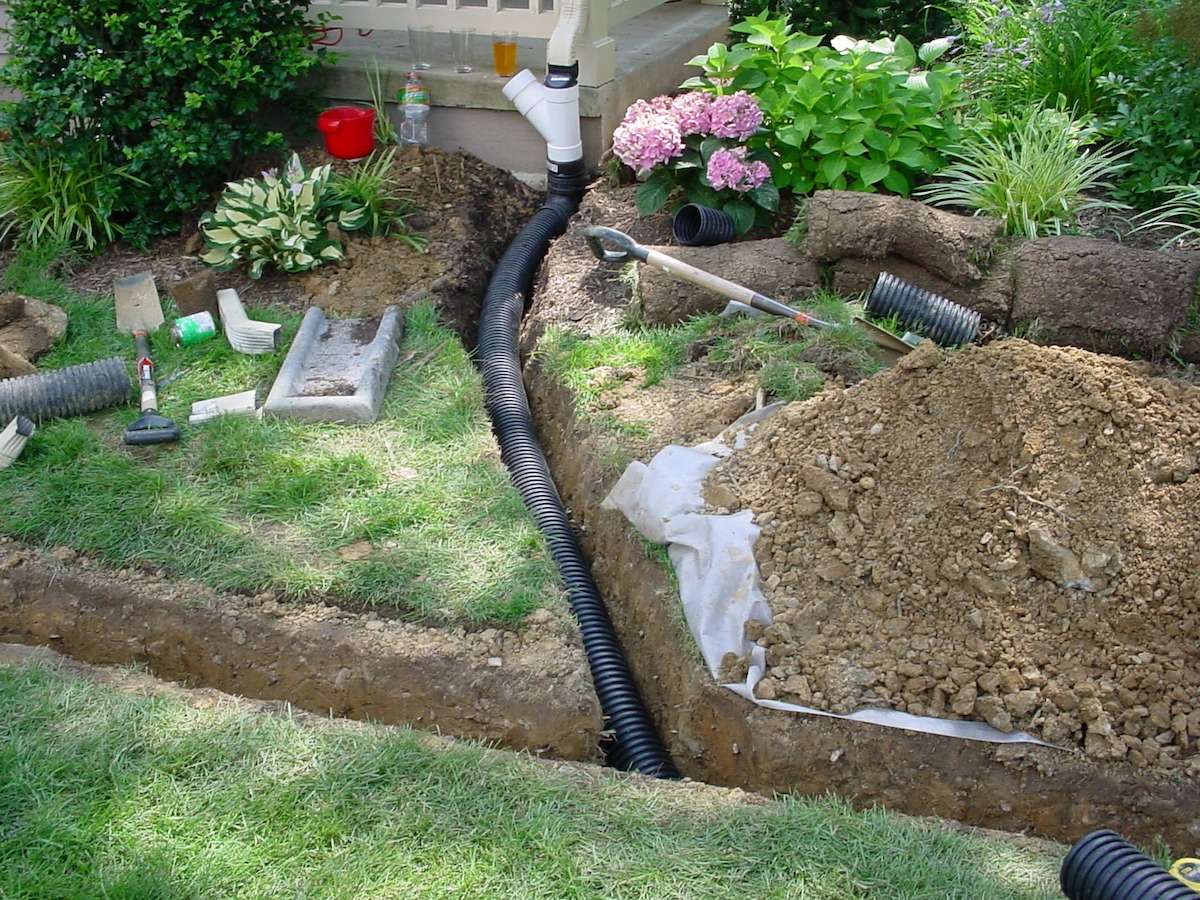 Wet Lawn Problems & How to Fix a Yard that Holds Water - Drainage Trench Spouting 1.jpg?wiDth=3600&name=Drainage Trench Spouting 1