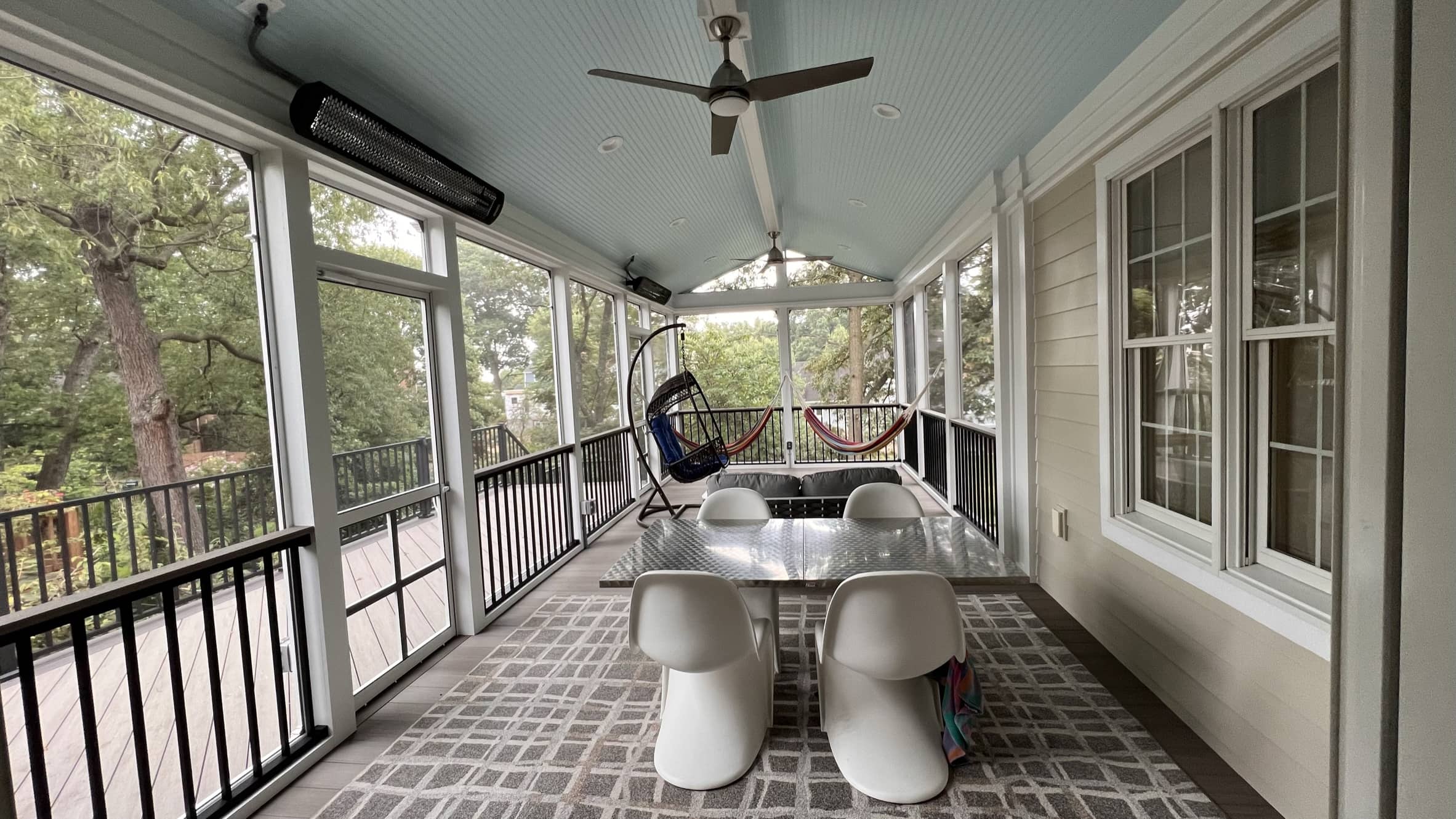 Screened Porch Interior with Heaters and Tray Lighting (1)