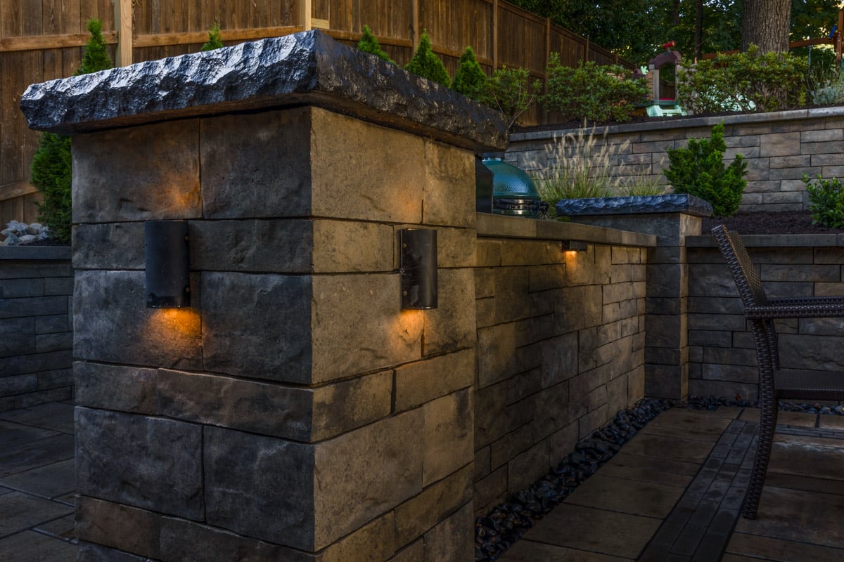 landscape design block pillar retaining wall landscape lighting rood residence 2