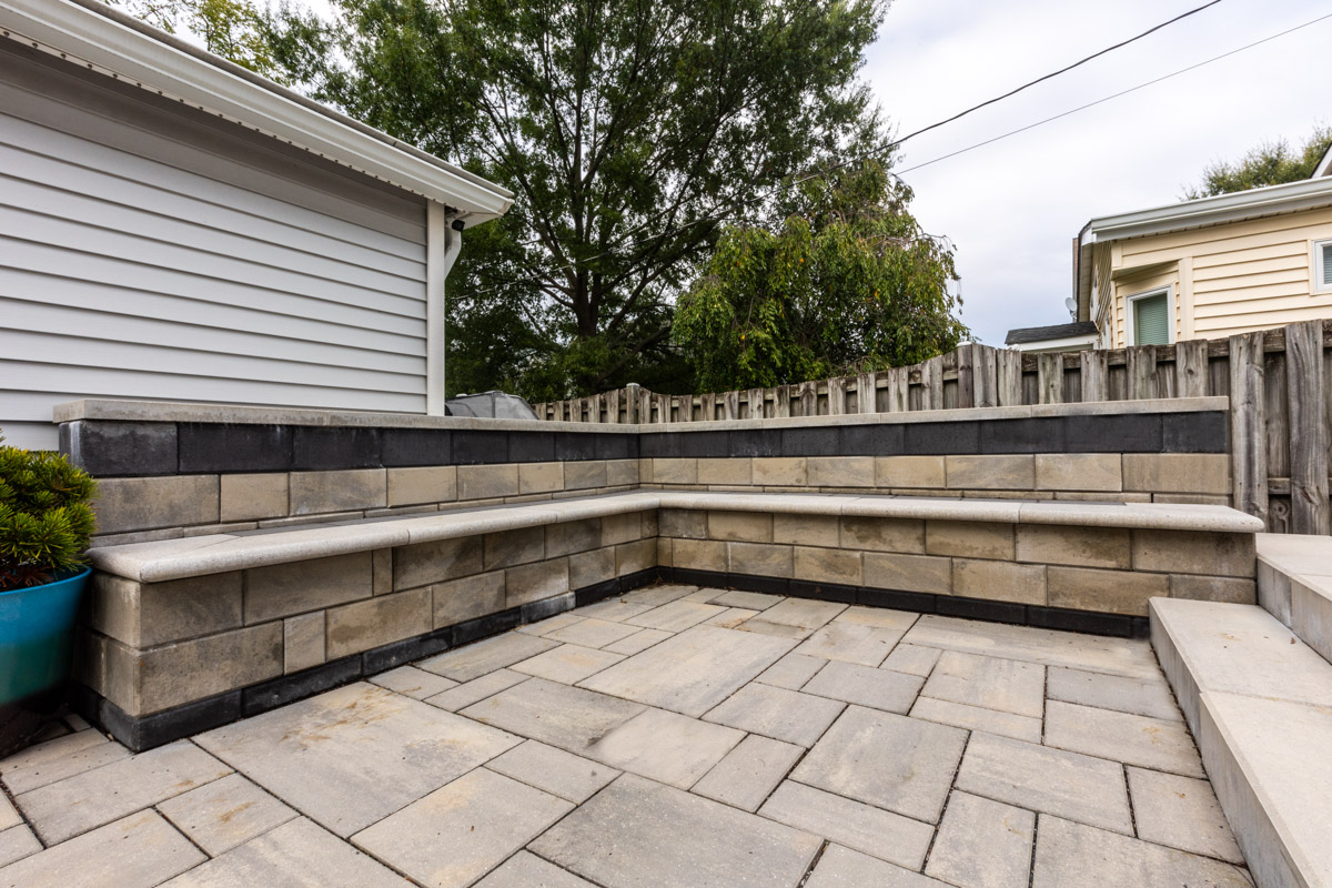 landscape design paver patio sitting wall fence cloutier residence 3