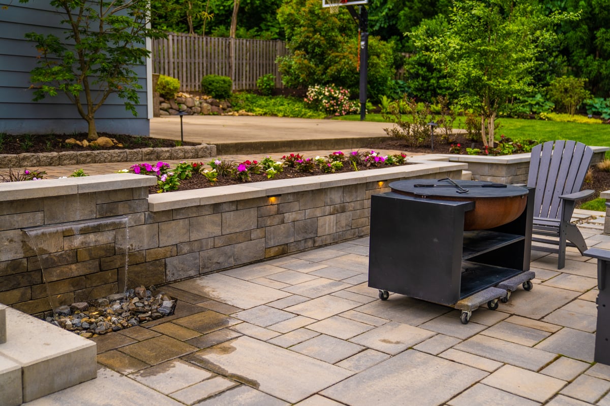 patio fire pit waterfall