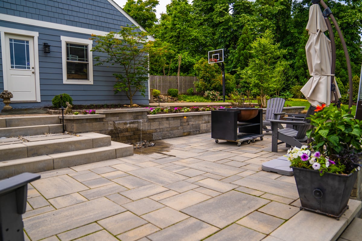 patio paver steps wall waterfall